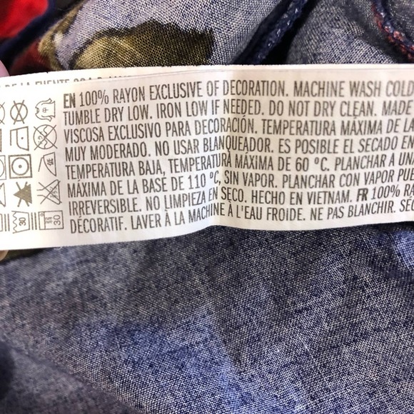 Forever 21 Floral Print Long Sleeve Shift Dress Blue Red with Lace Size Small - Picture 8 of 8